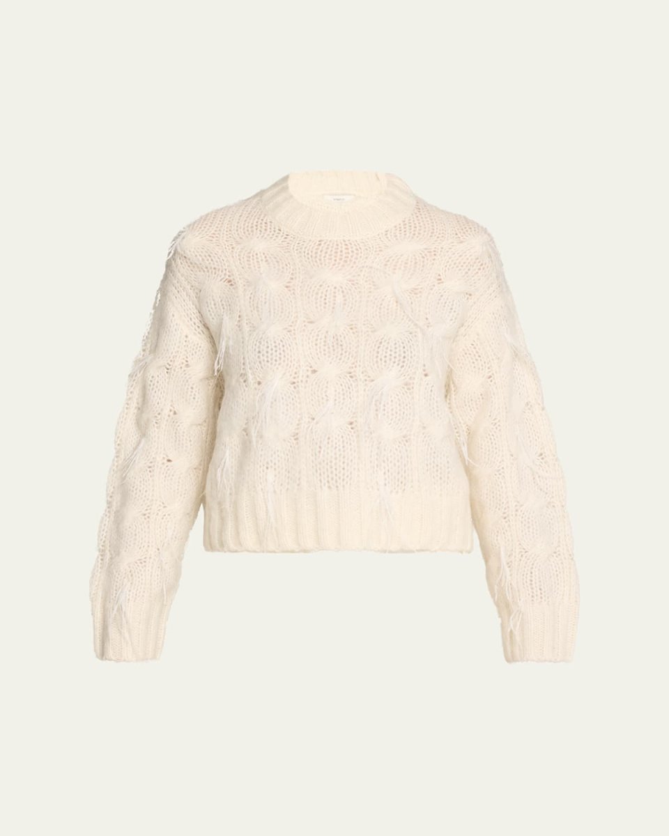 Feather Embellished Cable-Knit Sweat